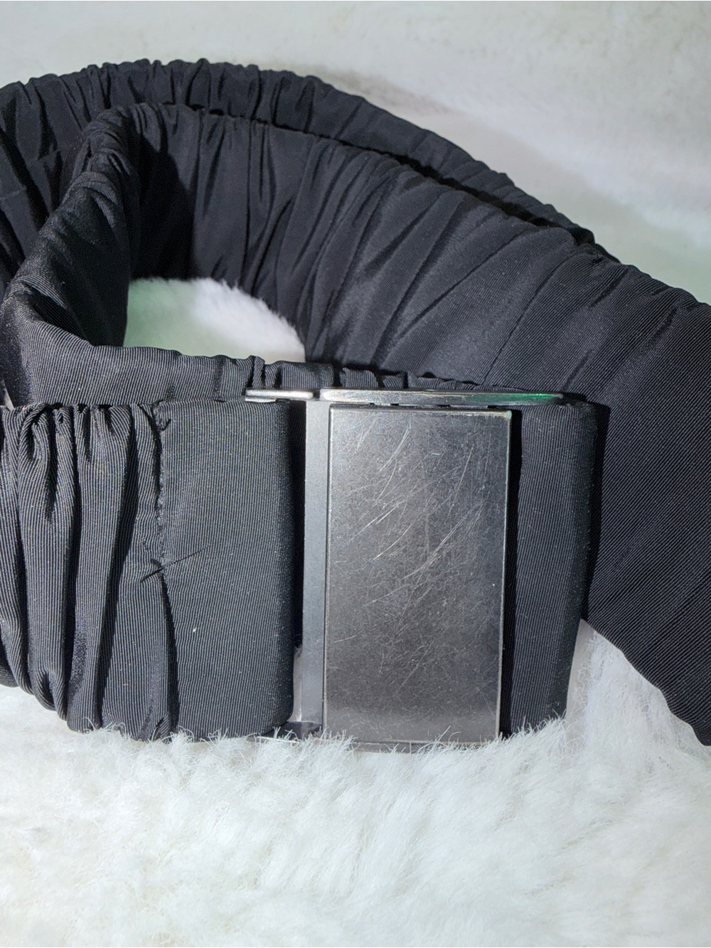 Black Elastic Ruched with Metal Buckle 33 Waist Ladies Stretchable Belt 🌎